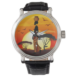 Reloj De Pulsera Silhouette de una bella mujer africana sobre los S