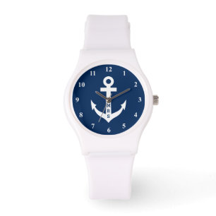 Reloj De Pulsera Silicio náutico personalizado del monograma del