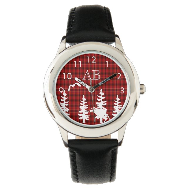 Reloj De Pulsera Sillas de vida silvestre rojas de plaid rojo Lumbe (Anverso)