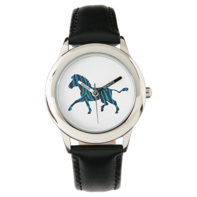 Reloj De Pulsera Silueta azul y negro de cebra (Anverso)