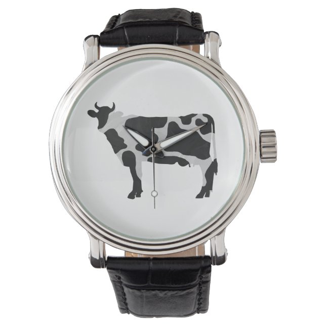 Reloj De Pulsera Silueta blanca y negra de vaca (Anverso)