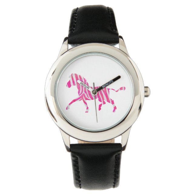 Reloj De Pulsera Silueta blanca y rosa caliente de cebra (Anverso)