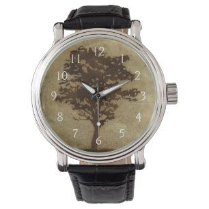 Reloj De Pulsera Silueta de árbol en fondo bronce