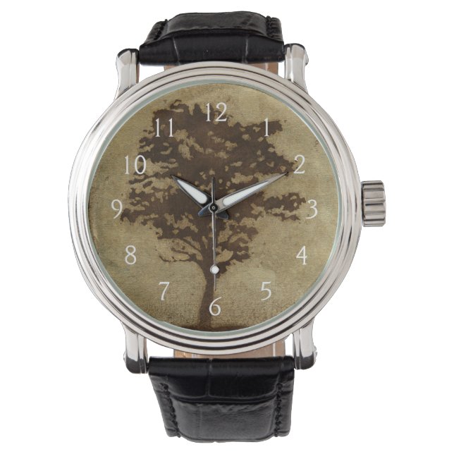 Reloj De Pulsera Silueta de árbol sobre fondo de bronce (Anverso)
