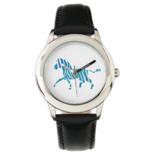Reloj De Pulsera Silueta de cebra azul y blanca