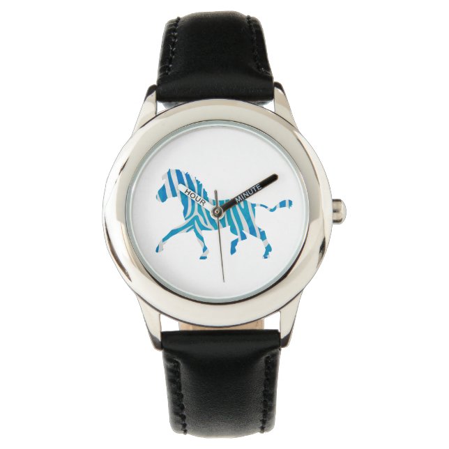 Reloj De Pulsera Silueta de cebra azul y blanca (Anverso)