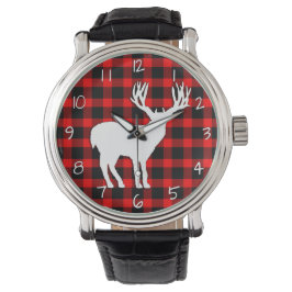 Reloj De Pulsera Silueta de Deer Stag con una placa negra roja