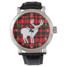 Reloj De Pulsera Silueta de Deer Stag con una placa negra roja