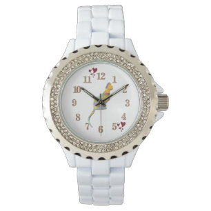 Reloj De Pulsera Silueta de gato Amor Mascota Corazón Rojo Sentado