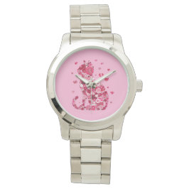 Reloj De Pulsera Silueta de gato floral ArtFaux tela envuelta