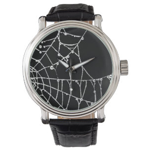 Reloj De Pulsera Silueta de gráfico web de araña de fondo negro