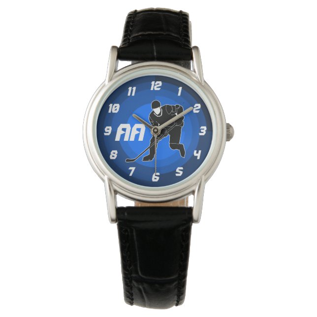 Reloj De Pulsera Silueta de jugador de hockey azul (Anverso)