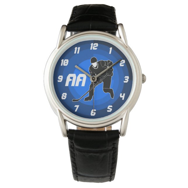 Reloj De Pulsera Silueta de jugador de hockey azul (Anverso)