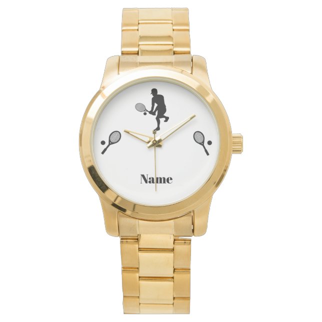 Reloj De Pulsera Silueta de jugador masculino de tenis con nombre (Anverso)