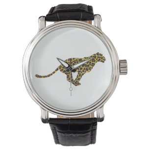 Reloj De Pulsera Silueta de Leopardo Marrón y Amarillo