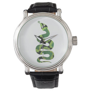 Reloj De Pulsera Silueta de papel negro y verde de serpiente
