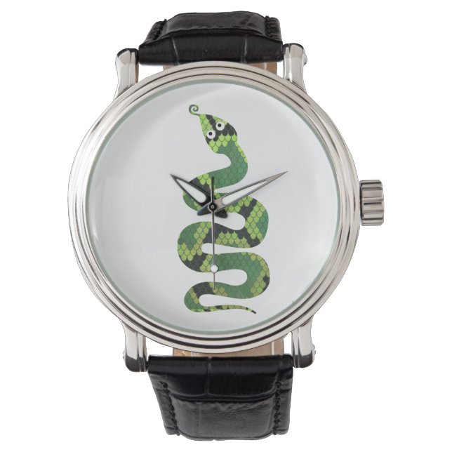 Reloj De Pulsera Silueta de papel negro y verde de serpiente (Anverso)