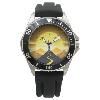 Reloj De Pulsera Silueta de pico de montaña con un pedestal sinuoso