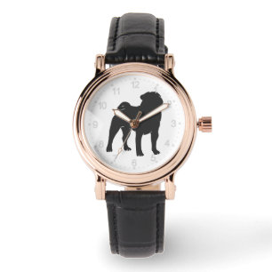 Reloj De Pulsera Silueta de pug - Elegir color de fondo