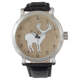 Reloj De Pulsera Silueta de Stag Deer sobre el fondo del patrón de 
