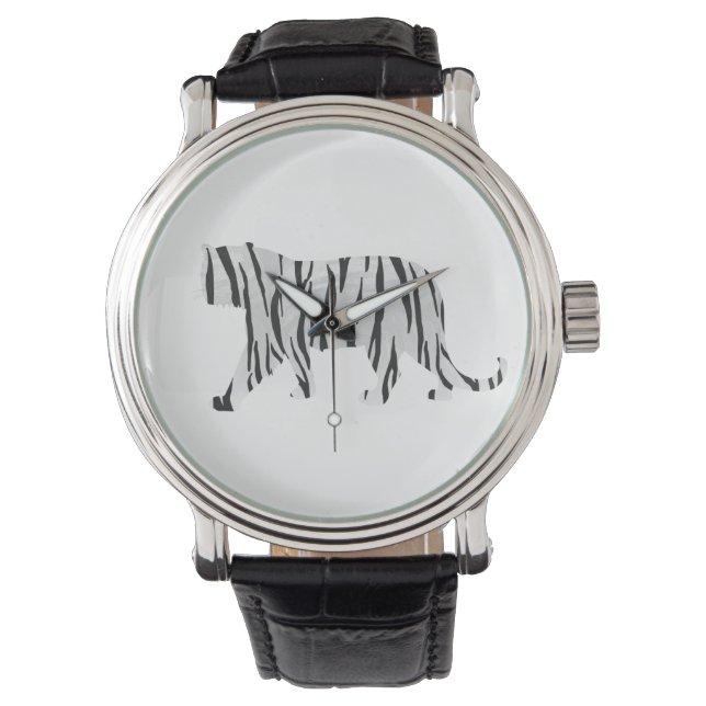 Reloj De Pulsera Silueta de Tigre Negro y Blanco (Anverso)