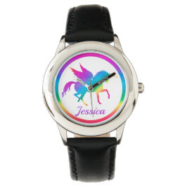 Reloj De Pulsera Silueta de unicornio con gradiente de arcoíris par