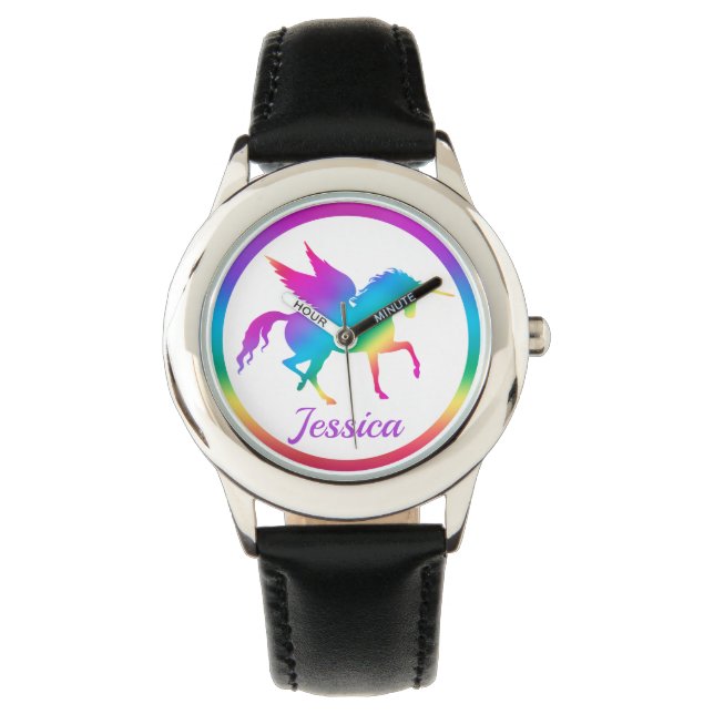 Reloj De Pulsera Silueta de unicornio con gradiente de arcoíris par (Anverso)