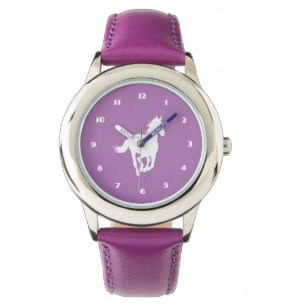Reloj De Pulsera Silueta del caballo blanco en púrpura