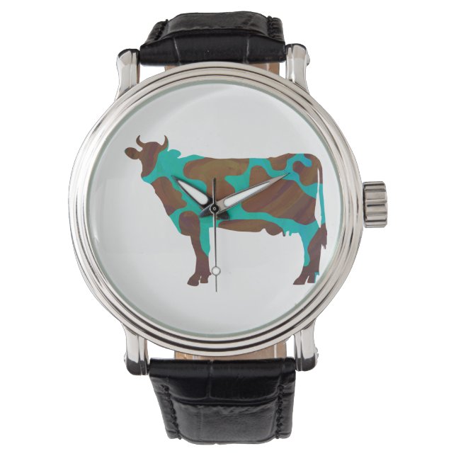 Reloj De Pulsera Silueta marrón vaca y Verde azulada (Anverso)