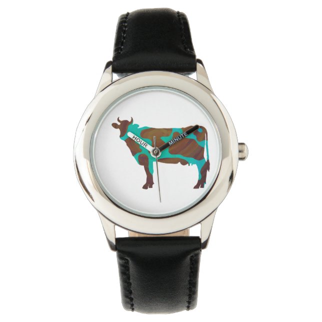 Reloj De Pulsera Silueta marrón vaca y Verde azulada (Anverso)
