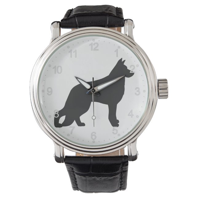 Reloj De Pulsera Silueta negra de perro pastor alemán (Anverso)