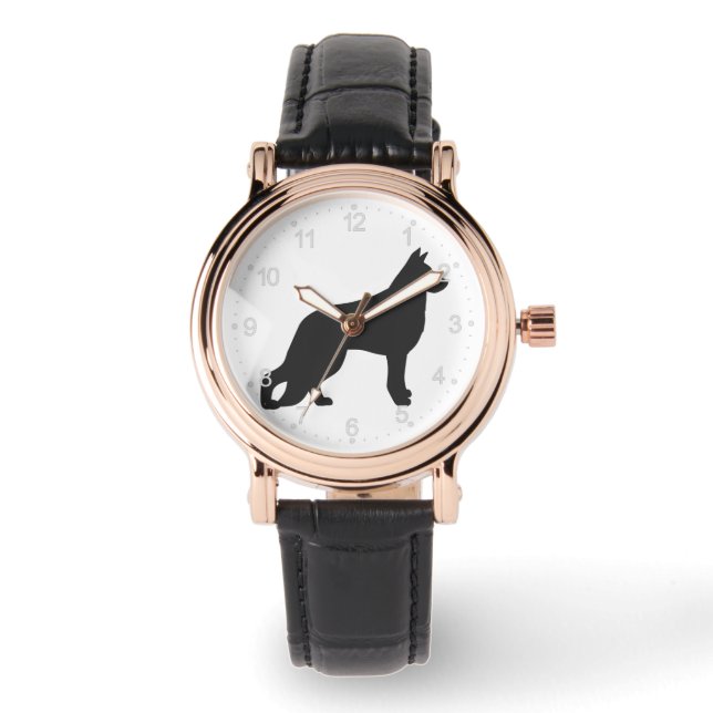 Reloj De Pulsera Silueta negra de perro pastor alemán (Anverso)