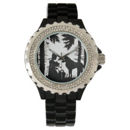 Reloj De Pulsera Silueta negra Red Riding Hood Wolf Woods