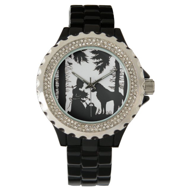 Reloj De Pulsera Silueta negra Red Riding Hood Wolf Woods (Anverso)