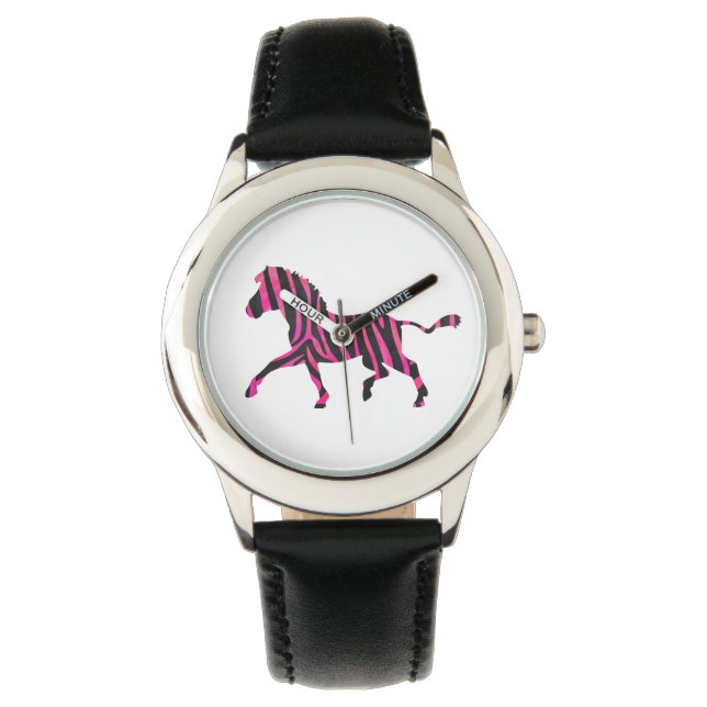 Reloj De Pulsera Silueta negro cebra y rosa caliente (Anverso)