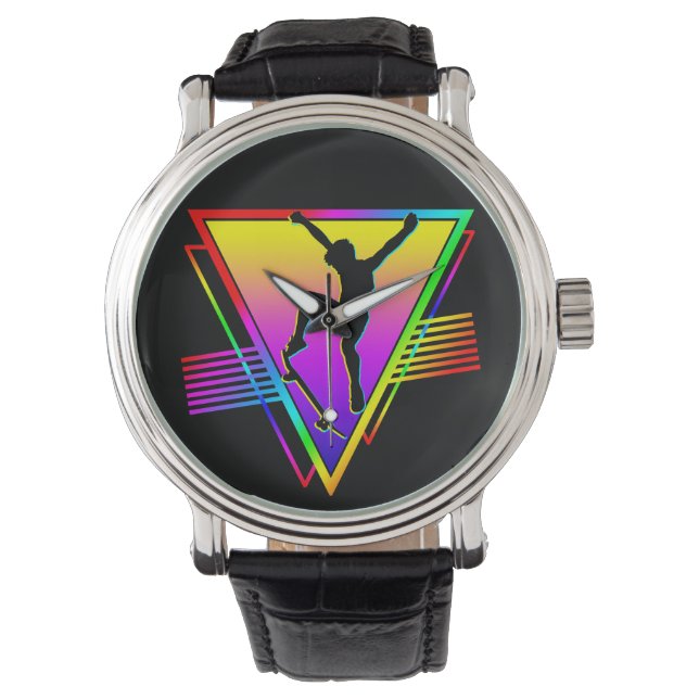 Reloj De Pulsera Silueta Retro de Patinador (Anverso)