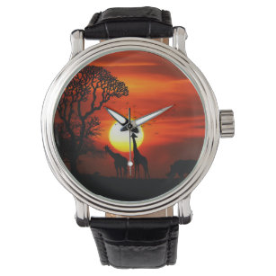 Reloj De Pulsera Siluetas de animales de la puesta de sol de Safari