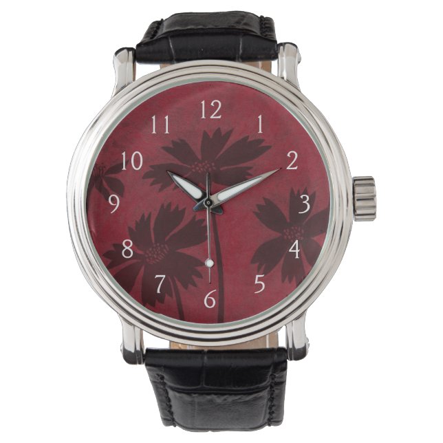 Reloj De Pulsera Siluetas de cabeza de flores sobre fondo de delito (Anverso)