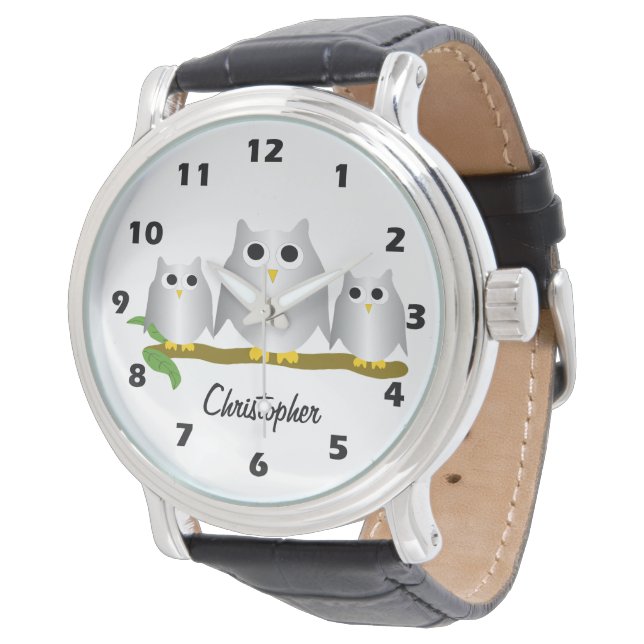 Reloj De Pulsera Silver Owls Design Personalised (Angular)