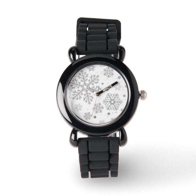 Reloj De Pulsera Silver snowflakes on white (Anverso)