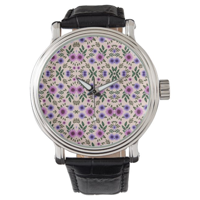 Reloj De Pulsera Silver watch with intricate purple and green  (Anverso)