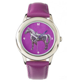 Reloj De Pulsera SILVER WESTERE HORSE Purple Leather Watch