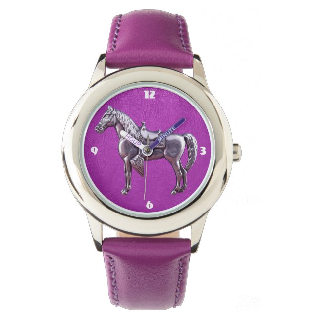 Reloj De Pulsera SILVER WESTERE HORSE Purple Leather Watch (Anverso)