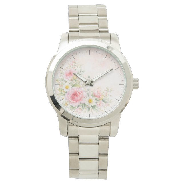 Reloj De Pulsera Silver wristwatch with a soft floral design – blos (Anverso)