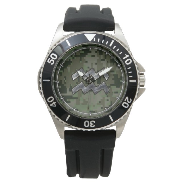 Reloj De Pulsera Símbolo Aquarius Zodiac en camuflaje digital verde (Anverso)