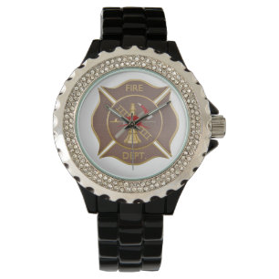 Reloj De Pulsera Símbolo contraincendios cruzado de cuero de Brown