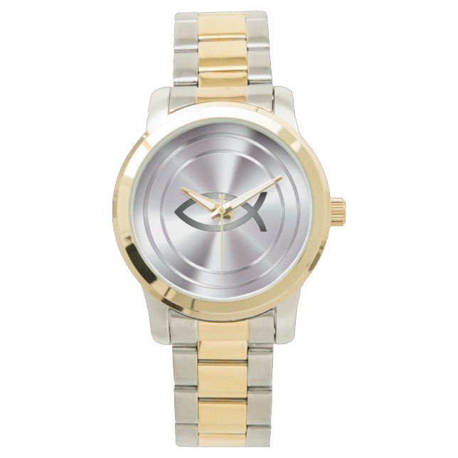 Reloj De Pulsera Símbolo cristiano de pescado | cromo plateado (Anverso)
