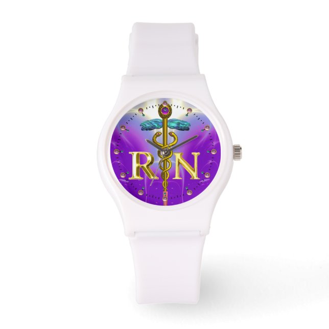 Reloj De Pulsera SÍMBOLO DE ENFERMERA REGISTRADA DE CADUCEO ORO /Pú (Anverso)