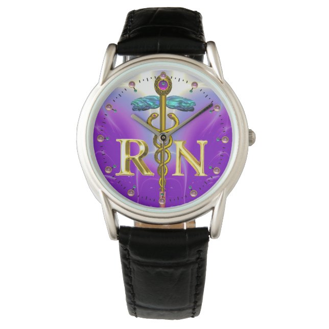 Reloj De Pulsera SÍMBOLO DE ENFERMERA REGISTRADA DE CADUCEO ORO /Pú (Anverso)
