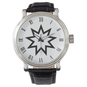 Reloj De Pulsera Símbolo de estrella de nueve puntas de Bahai negro